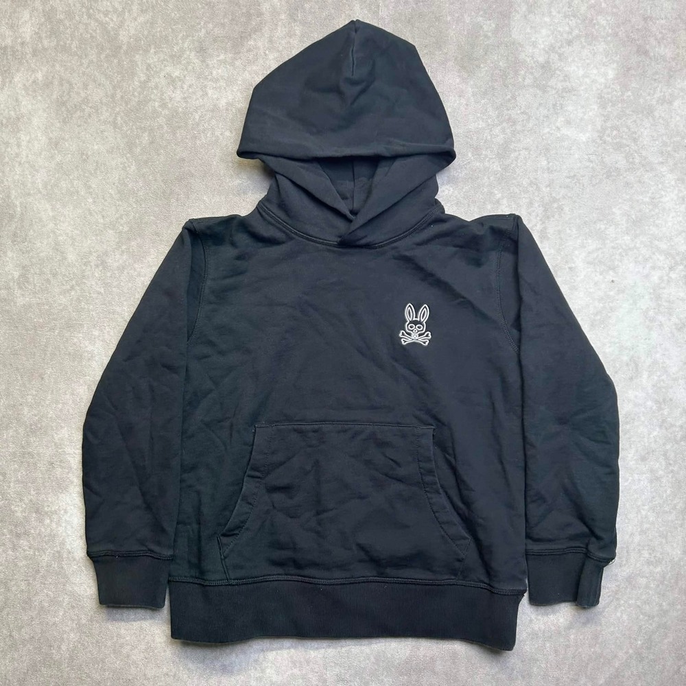 Psycho Bunny Kids Black Pullover Hoodie Logo Graphic Sweatshirt Size M 10/12